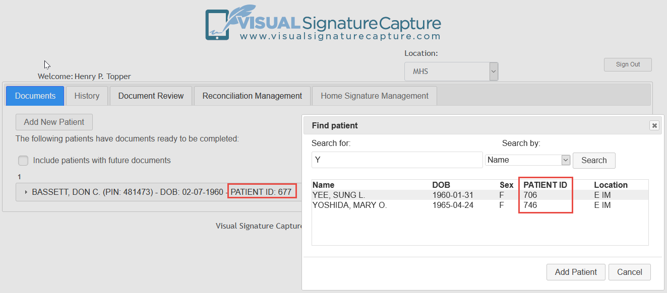 Screenshot with Patient IDs displayed